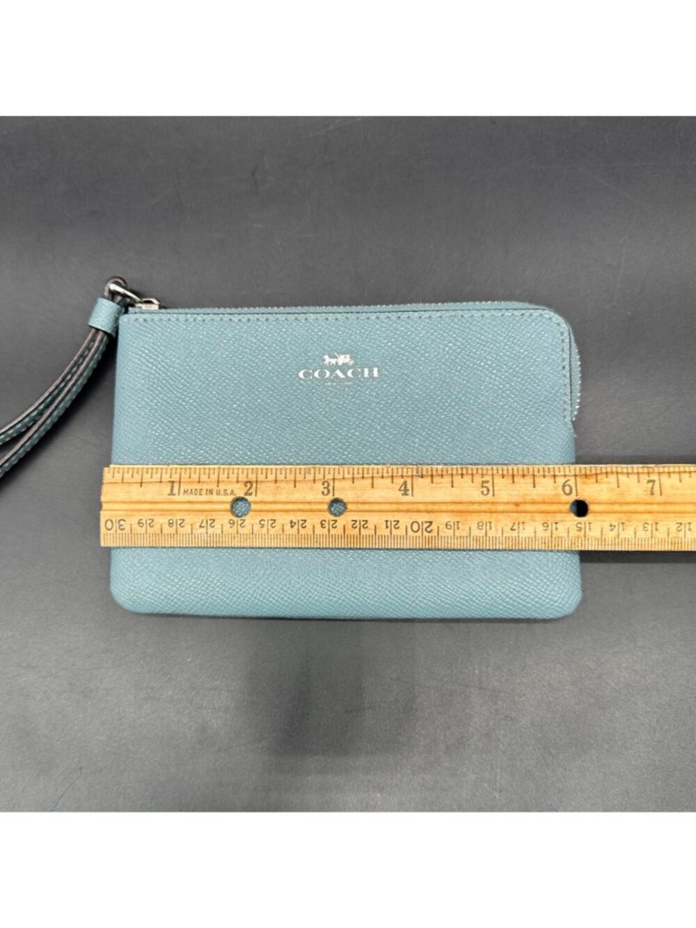 Coach Corner Zip Wristlet Wallet Blue Leather Strap Pebbled Leather Wristlet - Picture 13 of 14